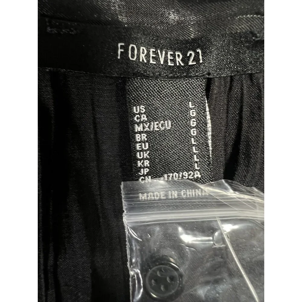 Forever 21‎ Long Sleeve Button Black Crinkle Slit Sides Women’s Size Large NWT - Picture 16 of 16